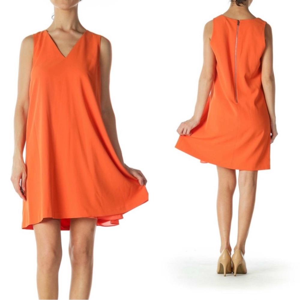 A+O V Neck Orange Sleeveless Dress